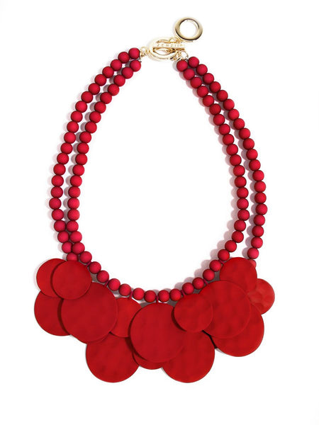 Necklace - Zenzii Matte Medallion Bib Necklace - Girl Intuitive - Zenzii - 15" / Red