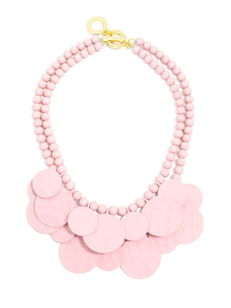 Necklace - Zenzii Matte Medallion Bib Necklace - Girl Intuitive - Zenzii - 15" / Pink