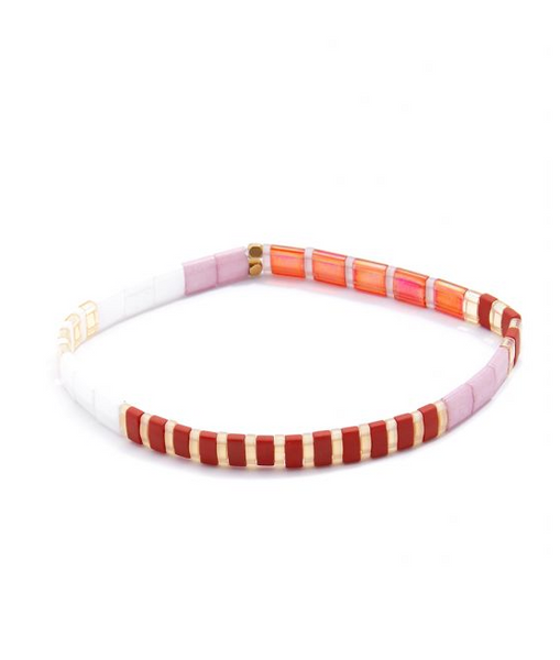 bracelet - Zenzii Striped Beaded Stretch Bracelet - Girl Intuitive - Zenzii - Red / Resin
