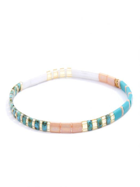 bracelet - Zenzii Striped Beaded Stretch Bracelet - Girl Intuitive - Zenzii - Coral / Resin