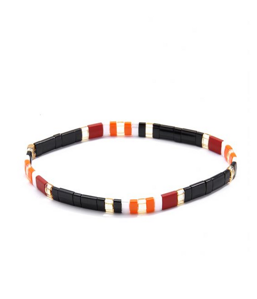 bracelet - Zenzii Striped Beaded Stretch Bracelet - Girl Intuitive - Zenzii - Dark Red / Resin