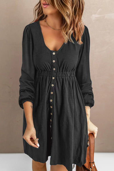Dresses - Scoop Neck Empire Waist Long Sleeve Mini Dress - Girl Intuitive - Trendsi -