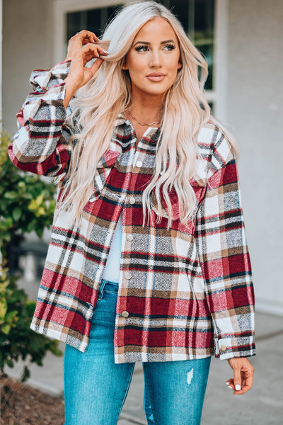 Jacket - Plaid Button Front Shirt Jacket with Breast Pockets - Girl Intuitive - Trendsi -