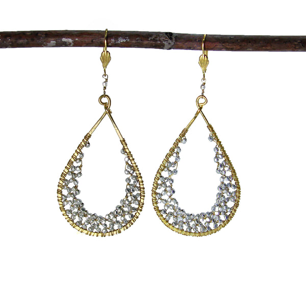 earrings - Cubist Drop Loop Beaded Earrings - Silver/Gold - Girl Intuitive - WorldFinds -