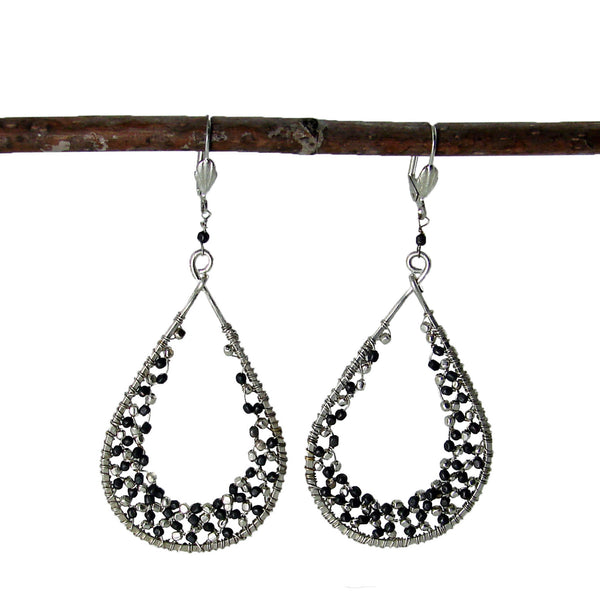 earrings - Cubist Drop Loop Beaded Earrings - Silver/Gunmetal - Girl Intuitive - WorldFinds -
