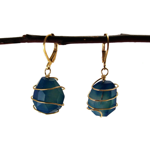 earrings - Ava Agate Wrap Earrings - Cobalt - Girl Intuitive - WorldFinds -