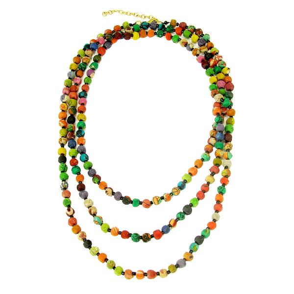 - Kantha Textile Beads Long Necklace - Girl Intuitive - Girl Intuitive -