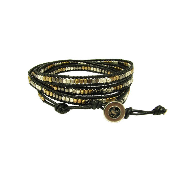 bracelet - Mixed Metal Wrap Leather Bracelet - Girl Intuitive - WorldFinds -
