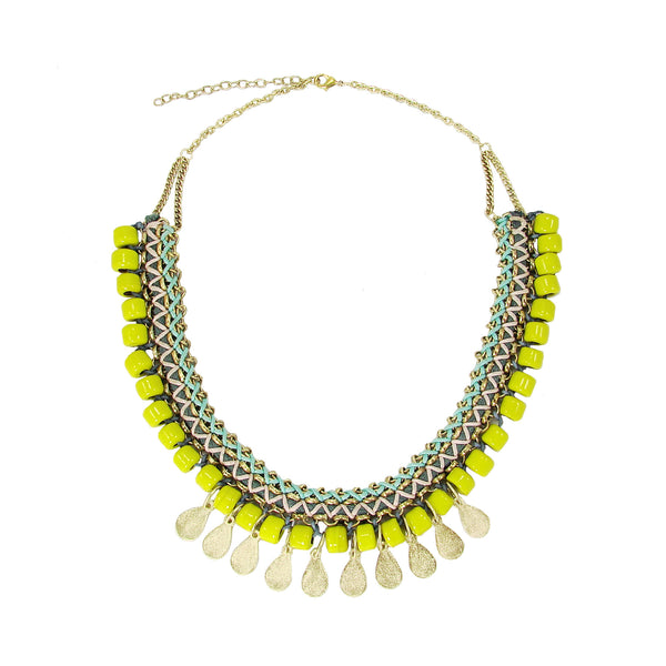 Necklace - Yellow Glass Beads Statement Necklace - Girl Intuitive - WorldFinds -