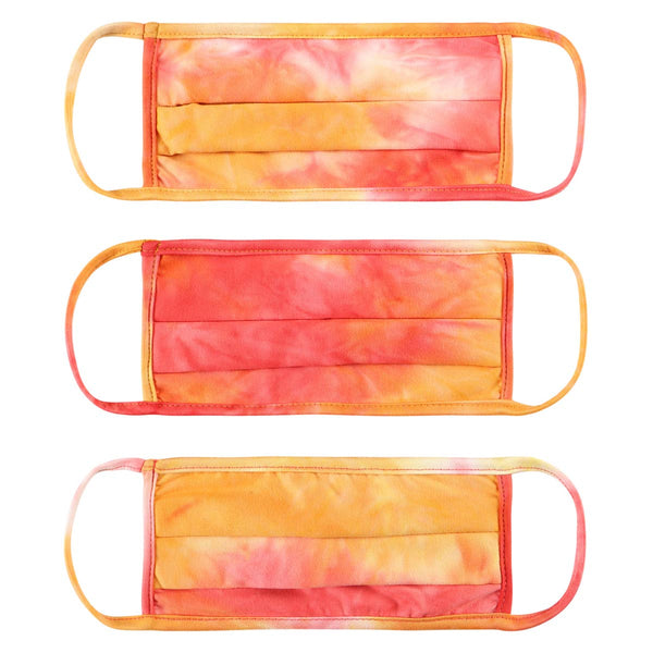 Mask - Tie Dye Reusable Pleated Face Masks for Adults - Girl Intuitive - MYS Wholesale Inc - 3-Pack / Orange
