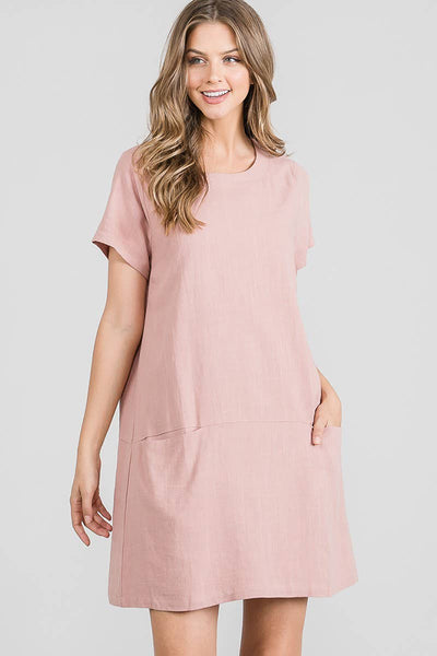 Dresses - Allie Rose Linen Shift Dress with Pockets in Natural - Girl Intuitive - Allie Rose - S / Pink