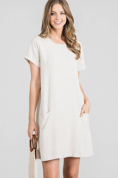 Dresses - Allie Rose Linen Shift Dress with Pockets in Natural - Girl Intuitive - Allie Rose -