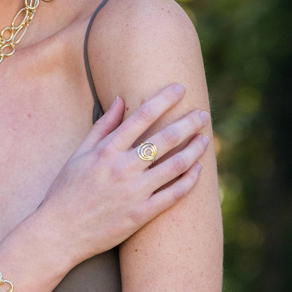 Ring - Anju Gold Plated Three Layered Circles Adjustable Ring - Girl Intuitive - Anju Jewelry -