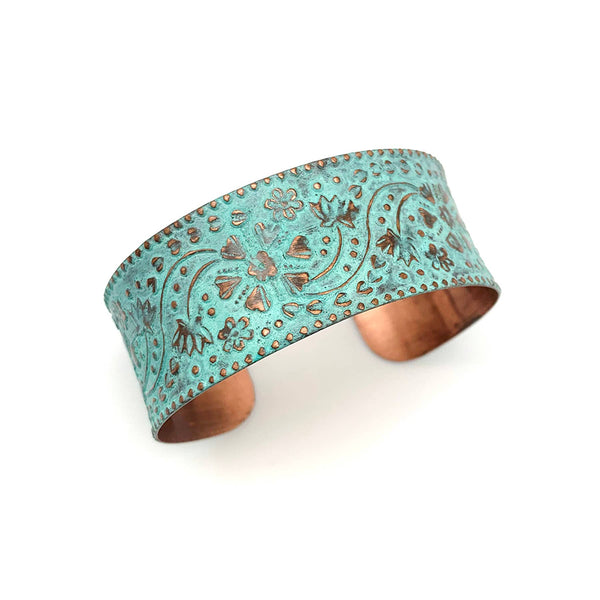 bracelet - Anju Copper Patina Bracelet Turquoise Floral and Vine - Girl Intuitive - Anju Jewelry -