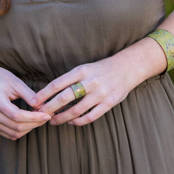 Ring - Anju Copper Patina Ring in Light Green Floral - Girl Intuitive - Anju Jewelry -