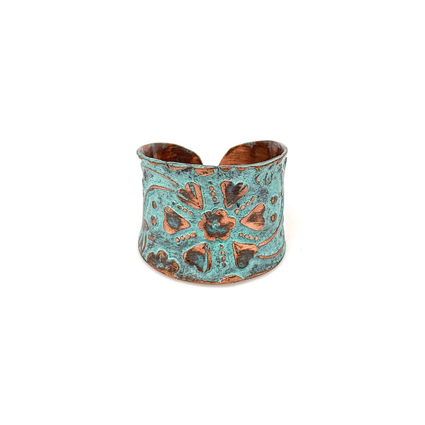Ring - Anju Copper Patina Ring in Turquoise Floral and Vine - Girl Intuitive - Anju Jewelry -