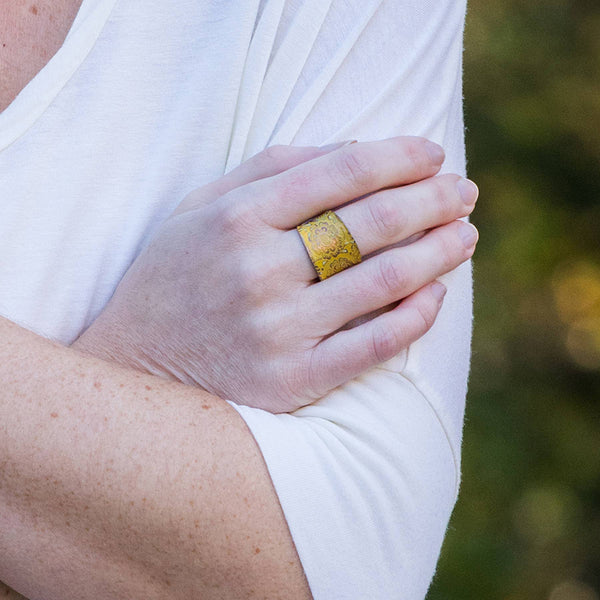 Ring - Anju Copper Patina Ring in Yellow Decorative Flower - Girl Intuitive - Anju Jewelry -