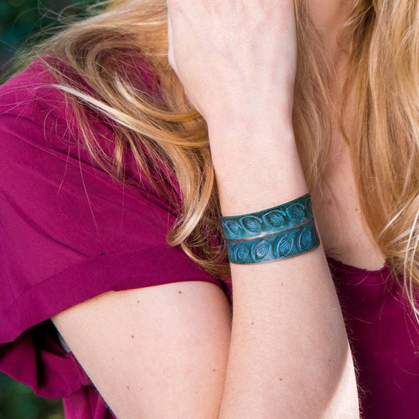 bracelet - Anju Copper Patina Rows of Leaves Bracelet - Girl Intuitive - Anju Jewelry -