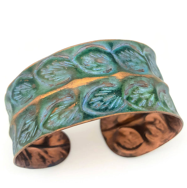 bracelet - Anju Copper Patina Rows of Leaves Bracelet - Girl Intuitive - Anju Jewelry -