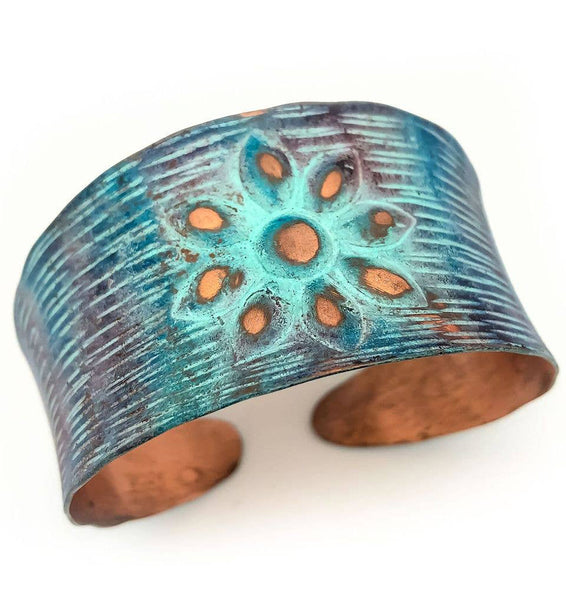 bracelet - Anju Copper Patina Rustic Flower Copper Patina Bracelet - Girl Intuitive - Anju Jewelry -