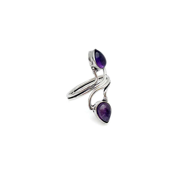 Ring - Anju Double Amethyst Adjustable Ring - Girl Intuitive - Anju Jewelry - Silver-plated