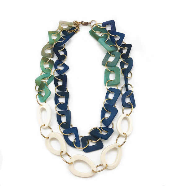 Necklace - Anju Omala Azure Coast Collection Dual Layer Bib Necklace - Girl Intuitive - Anju Jewelry -