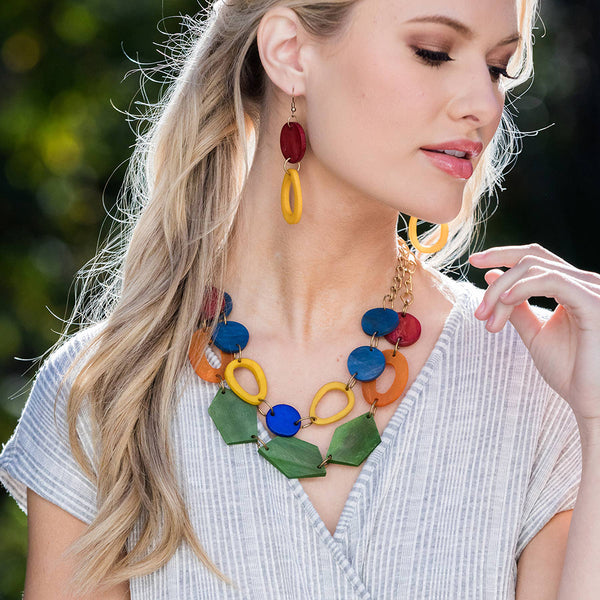 Necklace - Anju Omala Rainbow Collection Geometric Bib Necklace - Girl Intuitive - Anju Jewelry -