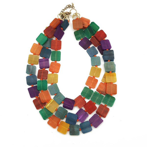Necklace - Anju Omala Rainbow Collection Triple-Layer Bib Necklace - Girl Intuitive - Anju Jewelry -