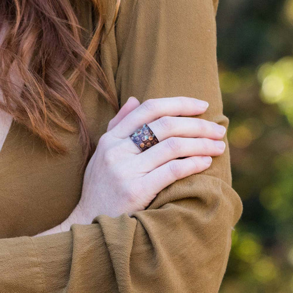 Ring - Anju Copper Patina Ring in Copper and Teal Rivets - Girl Intuitive - Anju Jewelry -