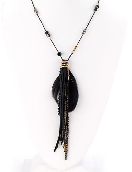Necklace - Beaded Feather Leather Combo Necklace - Girl Intuitive - Island Imports -