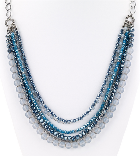 Necklace - Beaded Glass Statement Long Necklace Blue - Girl Intuitive - Island Imports -