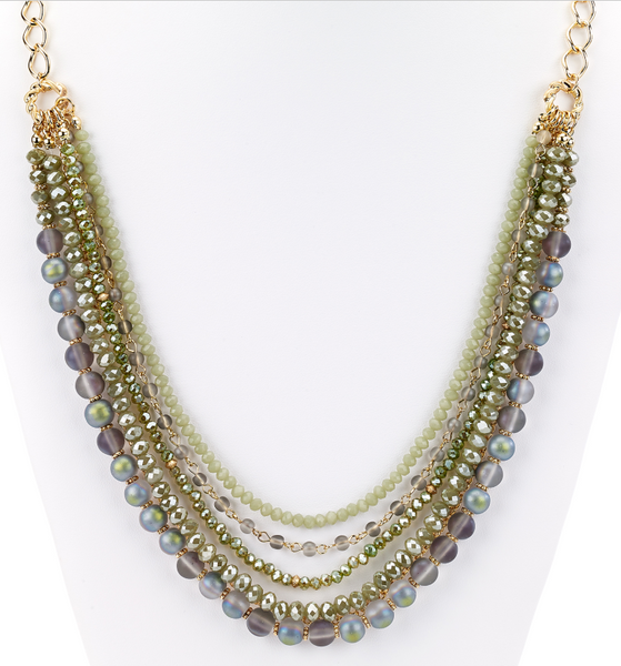 Necklace - Beaded Glass Statement Long Necklace Green - Girl Intuitive - Island Imports -