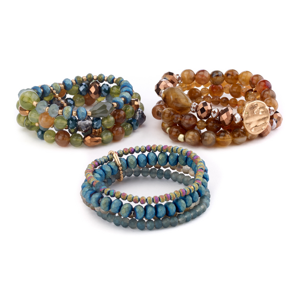 bracelet - Beaded Stretch Bracelets in Fall Colors - Girl Intuitive - Island Imports -