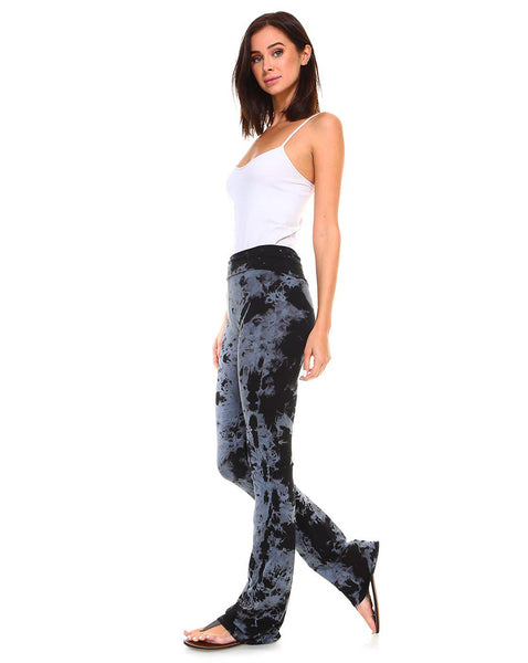 Leggings - Black Crystal Marble Tie-Dye Fold-Over Yoga Pants - Girl Intuitive - Urban X -