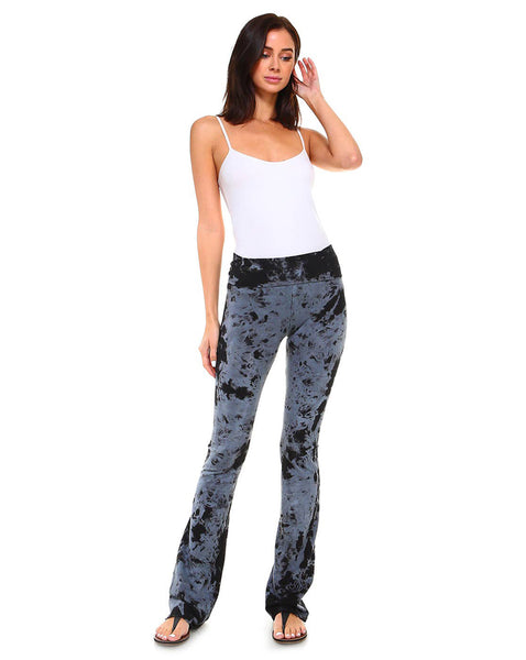 Leggings - Black Crystal Marble Tie-Dye Fold-Over Yoga Pants - Girl Intuitive - Urban X -