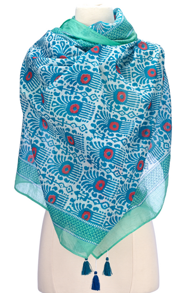 Scarves - Block Print Cotton Scarves - Girl Intuitive - Christian Livingston - Green