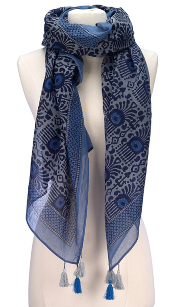 Scarves - Block Print Cotton Scarves - Girl Intuitive - Christian Livingston - Grey