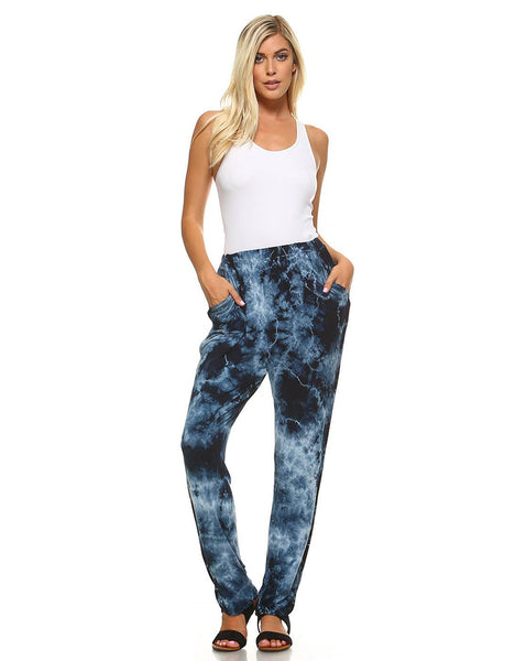 Pants - Blue Cloud Tie Dye Lounge Pants with Inverted Seam Stitch - Girl Intuitive - Urban X -