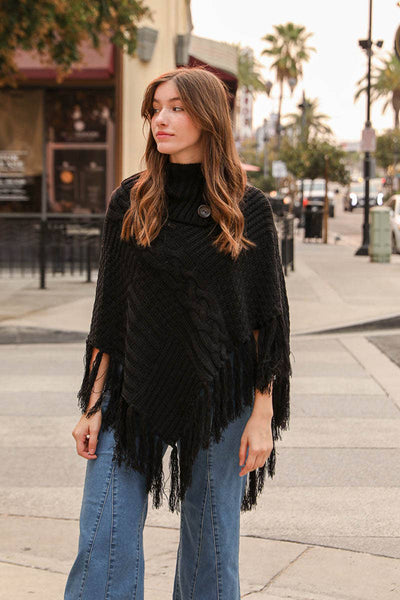Scarves - Bohemian Cable Knit Poncho With Tassels - Girl Intuitive - Leto -