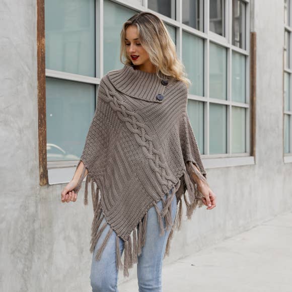 Scarves - Bohemian Cable Knit Poncho With Tassels - Girl Intuitive - Leto -