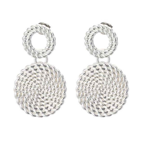 earrings - Braided Metal Stud Drop Earrings - Girl Intuitive - Island Imports - Silver / Metal