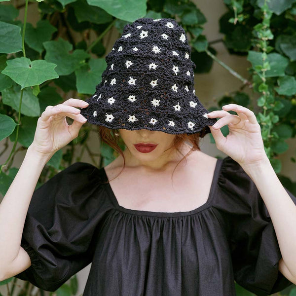 hat - Brunna Flora Crochet Hat in Black - Girl Intuitive - Girl Intuitive -