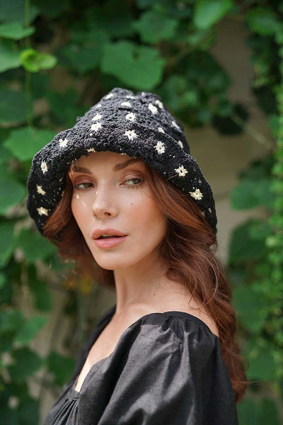 hat - Brunna Flora Crochet Hat in Black - Girl Intuitive - Girl Intuitive -