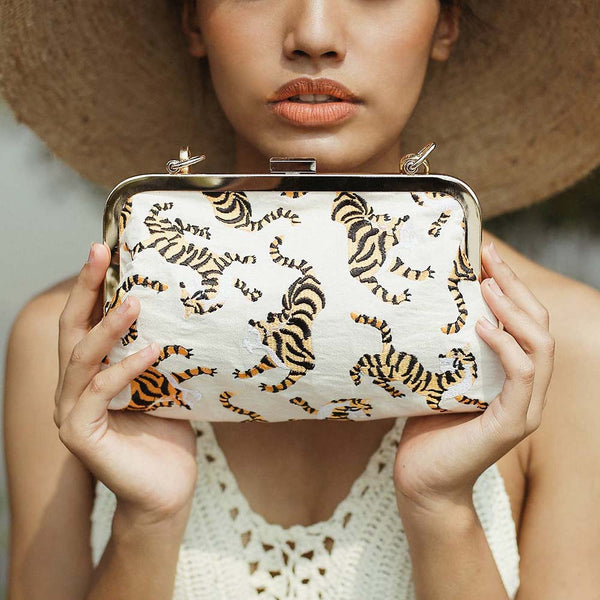 Bags - Brunna Sumatran Tiger Clutch in Ivory White - Girl Intuitive - Brunna Co. -