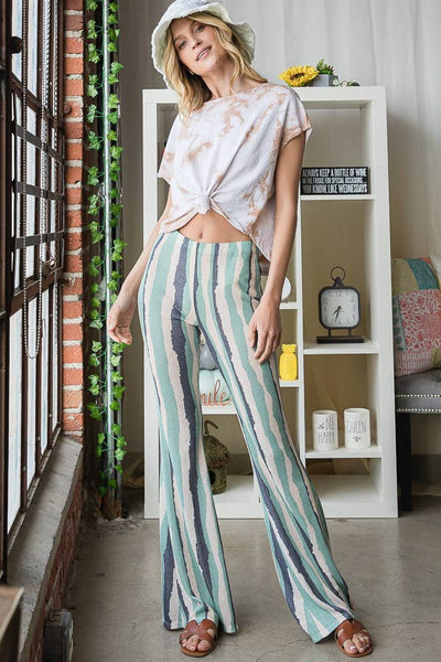 Pants - Bucketlist Stripe Print Flare Pants - Girl Intuitive - Bucketlist - S / Teal