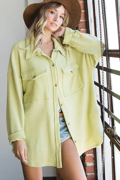 Shirts - Bucketlist Oversized Shirt Top with Big Chest Pockets - Girl Intuitive - Bucketlist - S / Lime
