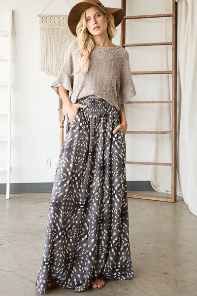 Pants - Bucketlist Print Smocked Waist Maxi Pants - Girl Intuitive - Bucketlist - S / Grey