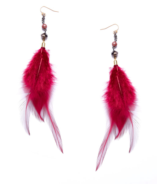 earrings - Nakamol Burgundy Feather Earrings - Girl Intuitive - Nakamol -