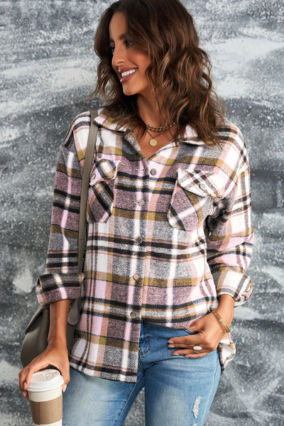 Jacket - Plaid Button Front Shirt Jacket with Breast Pockets - Girl Intuitive - Trendsi -