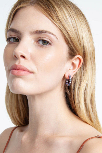 earrings - Chan Luu Peacock Grey Pearl Small Hoop Earrings - Girl Intuitive - Chan Luu -